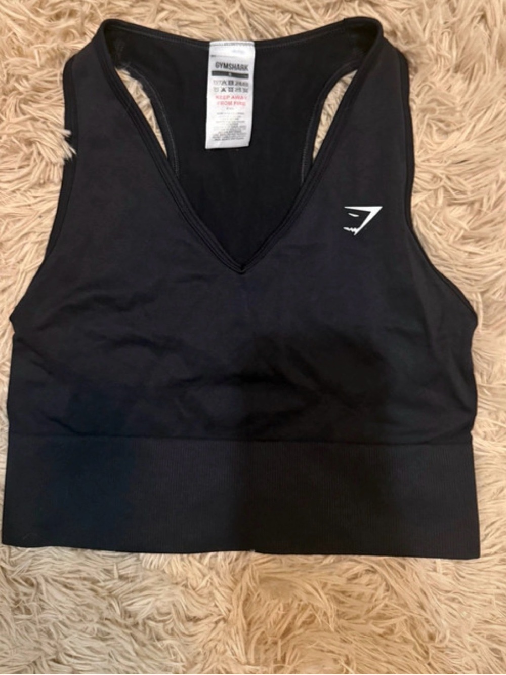 Gymshark Black V-Neck Racerback Seamless Sports Bra with White Logo